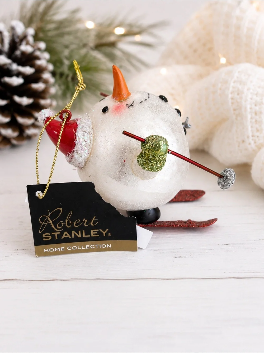 Robert Stanley Snowman Skier Christmas Ornament Glitter Home Collection 2011 NWT
